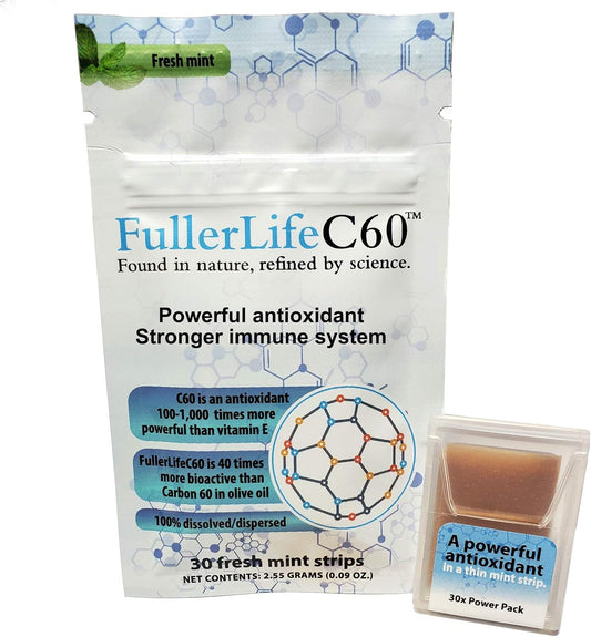 Carbon 60 Antioxidant Dissolvable Strips | Immunity Booster | Pure 99.99% C60 Solvent Free | Not C60 in Olive Oil | Fully Dissolved & Dispersed Solubilized C60