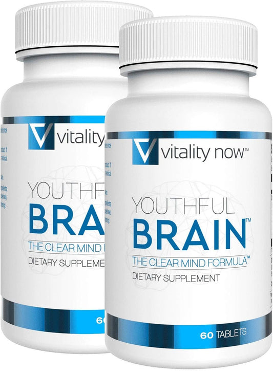 Vitality Now Youthful Brain 2 Bottle Bundle - Memory & Brain Health Support Supplement - Brain Booster Clarity with Bacopa Monnieri, Ginkgo Biloba, B12-60-Day Supply (120 Count)