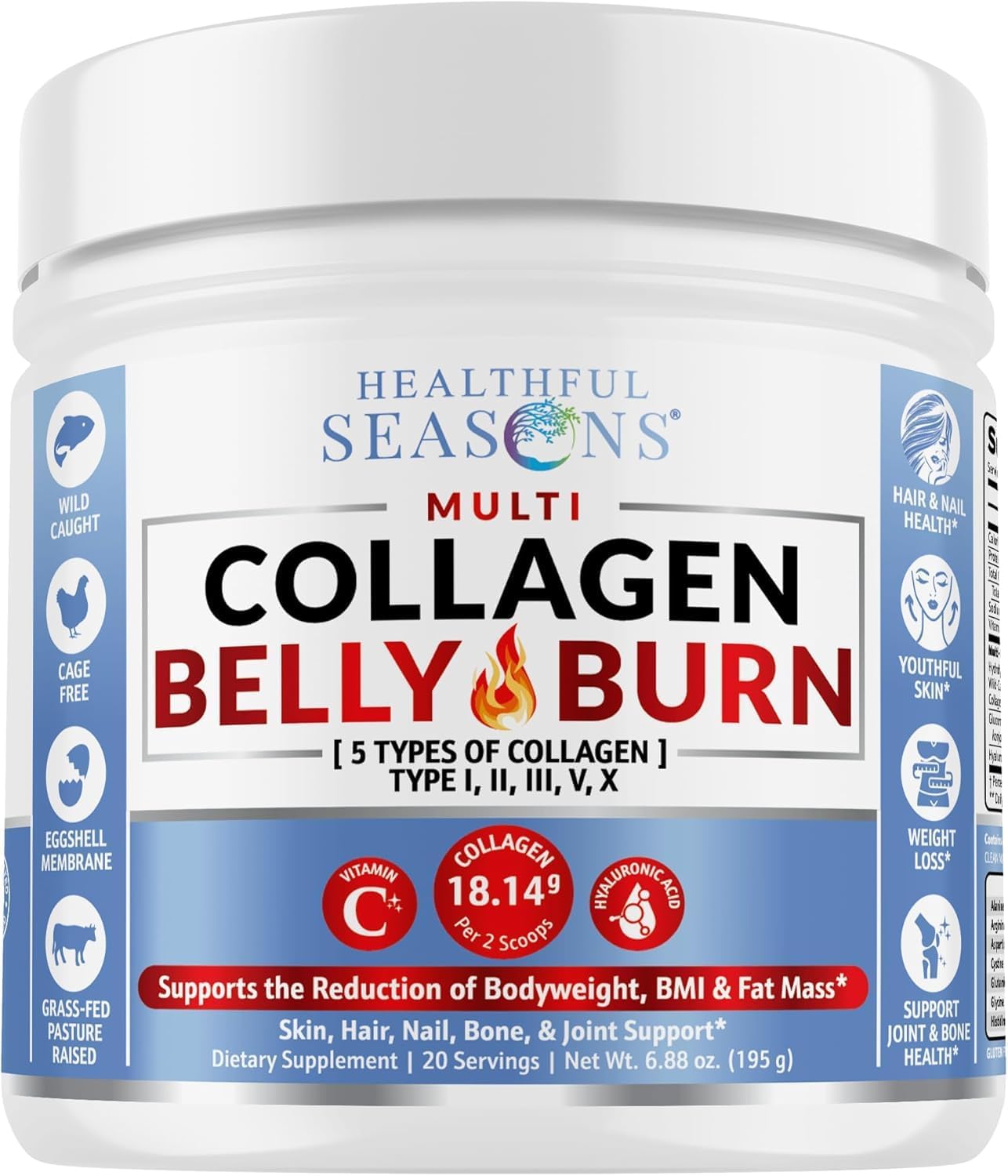 Multi Collagen Powder with Types I, II, III, V, X - Weight Management Supplement with Vitamin C & Hyaluronic Acid – Supports Skin, Hair, Nails, Metabolism, Joint & Muscle Health – 20 Servings