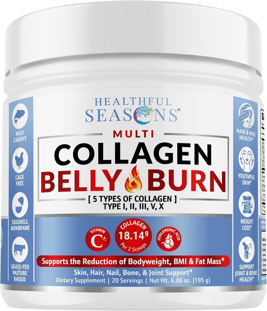 Multi Collagen Powder with Types I, II, III, V, X - Weight Management Supplement with Vitamin C & Hyaluronic Acid – Supports Skin, Hair, Nails, Metabolism, Joint & Muscle Health – 20 Servings