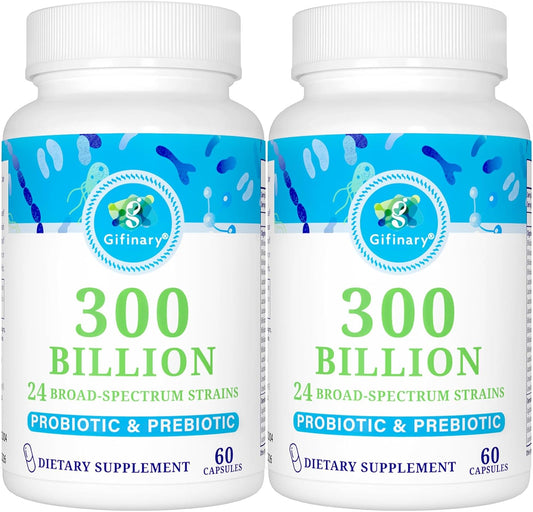 Probiotics for Women & Men - 300 Billion CFU, 24 Strains Probiotics + 15 Organic Herbs Prebiotics for Digestive, Gut Health, Immune, Constipation, Diarrhea & Whole-Body Health - 4 Months Supply