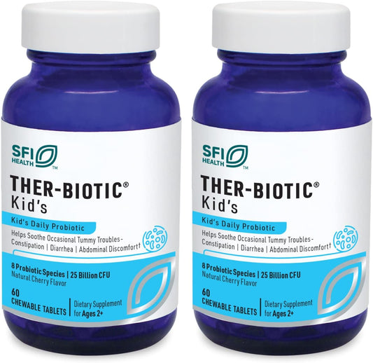 Klaire Labs SFI Health Ther-Biotic Kids Chewable Probiotic - GI Health + Immune Support for Kids - Chewable 25b CFU Lactobacillus + Bifidobacterium - Hypoallergenic, Dairy-Free (60 Tablets \/ 2 Pack)