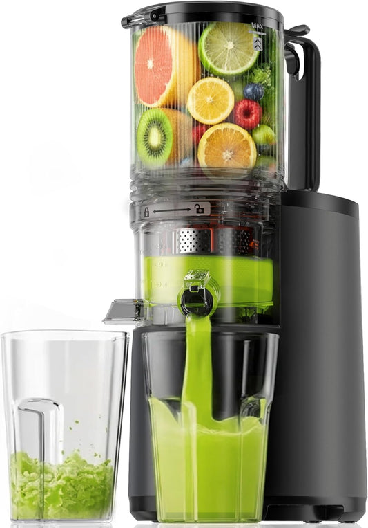 Cold Press Juicer, EUHOMY 5.5" Extra Large Feed Chute Slow Masticating Juicer, 250W Juicer Machines, 99.6% High Juice Yield, Easy to clean, Reverse Function, for Whole Vegetables & Fruits. Black
