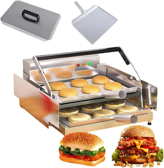 800W Stainless Steel Burger Machine - Automatic Grilled Hamburger Toaster with 0-3 Min Timer & 50-300°C Adjustable Temperature
