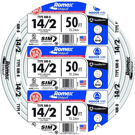 Southwire Romex Brand Simpull Solid Indoor 14\/2 W\/G NMB Cable 50ft coil - SW# 28827422