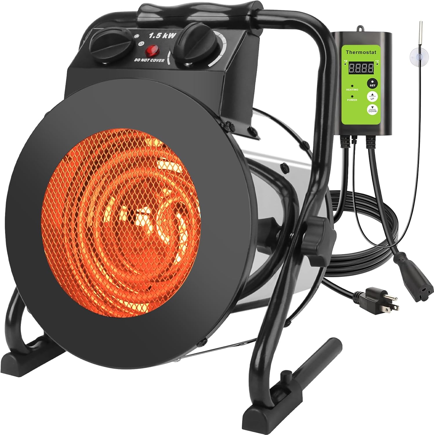 Orvella Greenhouse Heater with Digital Thermostat, 1500W Grow Tent Heater, Overheat Protection & Fast Heating, Electric Space Heaters for Patio, Garage, Greenhouse, Flower House, Sliver