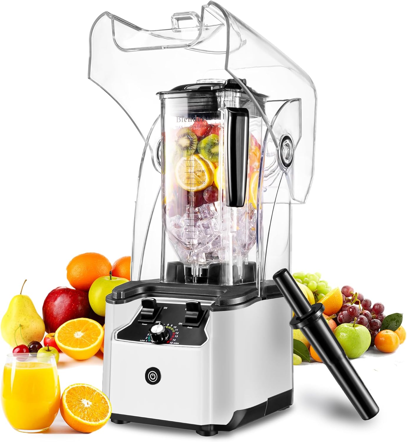 Commercial Blender for Smoothies 2200W, 80 Oz, 15 Speeds, 6-leaf Stainless Steel Blade, Heavy-Duty Commercial Blender for Restaurant, Smoothies, Ice Crush, Shakes, Self-Cleaning, White