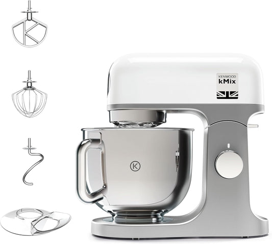 Kenwood KMX750WH KMIX Planetary Mixer with 5L Steel Handled Bowl, 3 Mixing Hooks, 1000W Power, Customizable with Over 20 Accessories Purchasable Separately, White