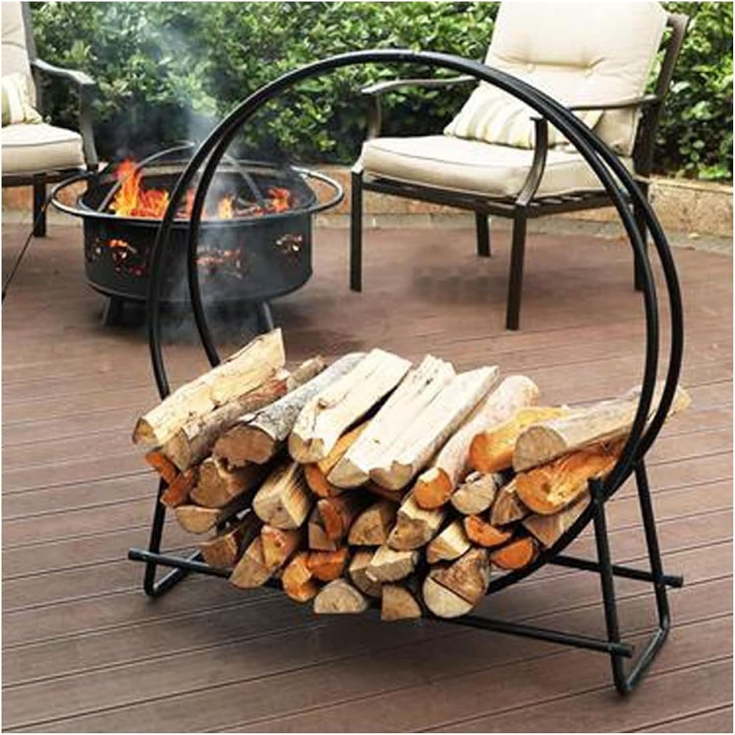 Firewood Rack,Firewood Log Rack, Farmhouse Round Log Store Rack Holder Small Indoor Outdoor Camper Firewood Holder Brackets