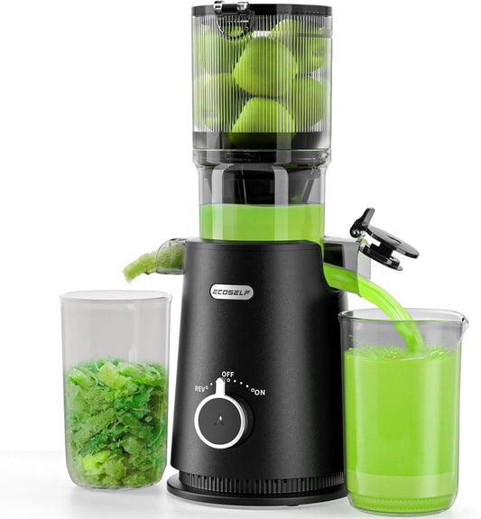 ECOSELF Juicer Machines with Large Feed Chute, Professional Hands Free Cold Press Juicer For Whole Fruits & Vegetables, Self Feeding for Juice Extractor Machine, Easy to Clean