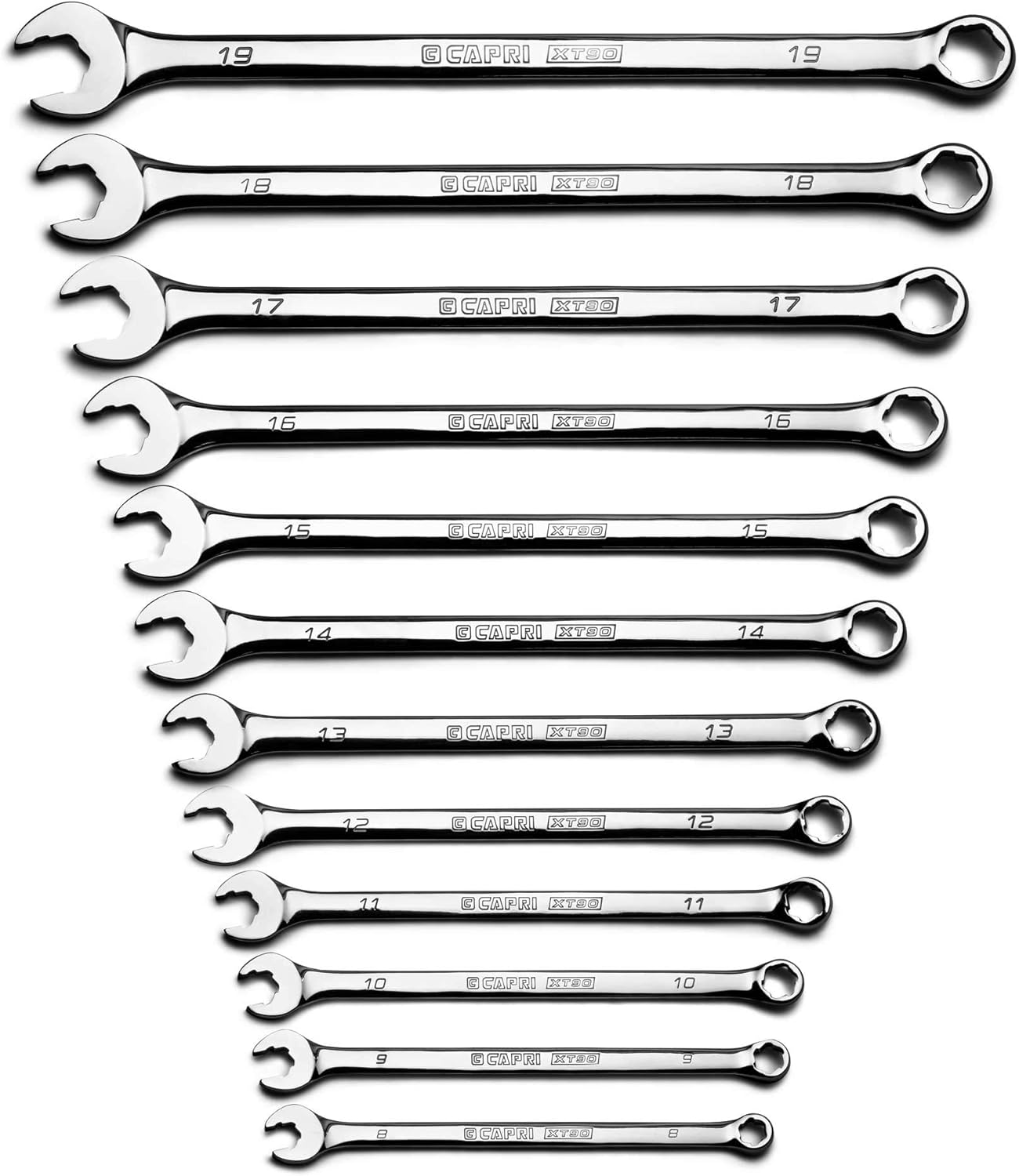 Capri Tools XT90 WaveDrive Pro Combination Wrench Set for Regular and Rounded Bolts, 8 to 19 mm, Metric, 12-Piece with Heavy Duty Canvas Pouch, CP11750-12MPK