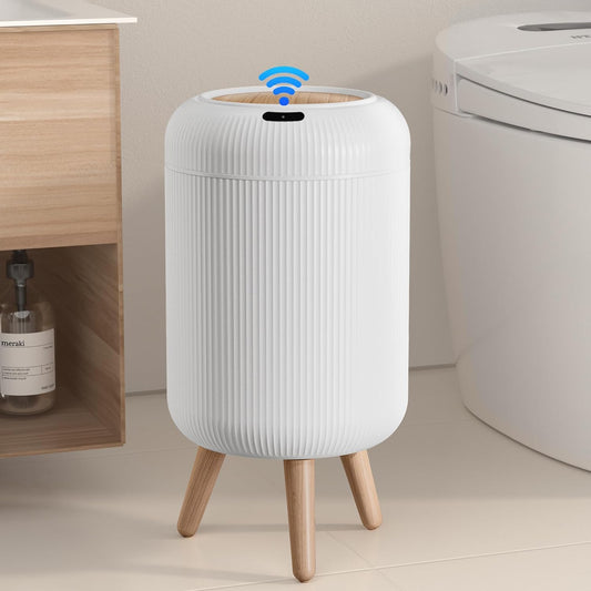 onlcuk Automatic Motion Sensor Bathroom Trash Can with Lid, 3 Gallon \/ 11L Touchless Trash Garbage Bin with Removable Legs for Kitchen, Bedroom, Office, Small Trash Cans Trashcan Wastebasket-White