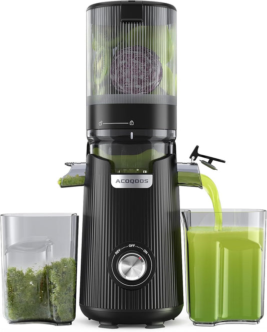 ACOQOOS Juicer Machines, 5.3" Wide Chute for Whole Fruit and Vegetable,1.8L Auto-Feed Time-Saver, Slow Masticating High Yield, Easy to Clean Cold Press Juicer with 2 Cups
