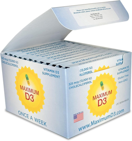 Maximum D3 13,000 IU Box, 60 Capsules Total (12 Cards\/Box x 5 Capsules per Card), 60-Weeks Supply [Packaging May Vary]
