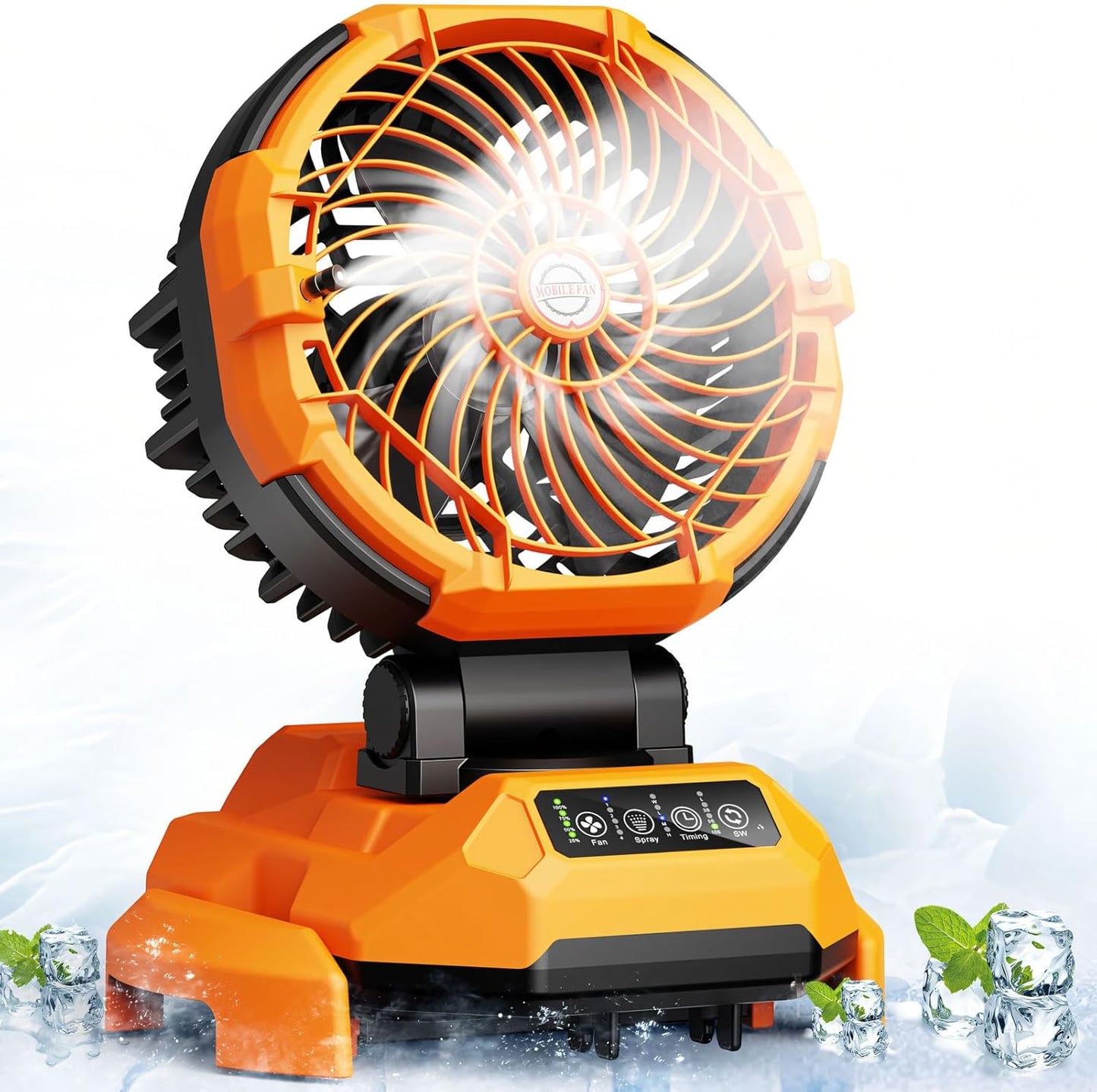 Portable Misting Fan, 30000mAh Rechargeable Battery Powered Oscillating Cooling Fan, Outdoor Fans for Camping, Patio, Adjustable Base for 10-13in Water Tank(No Bucket Included)