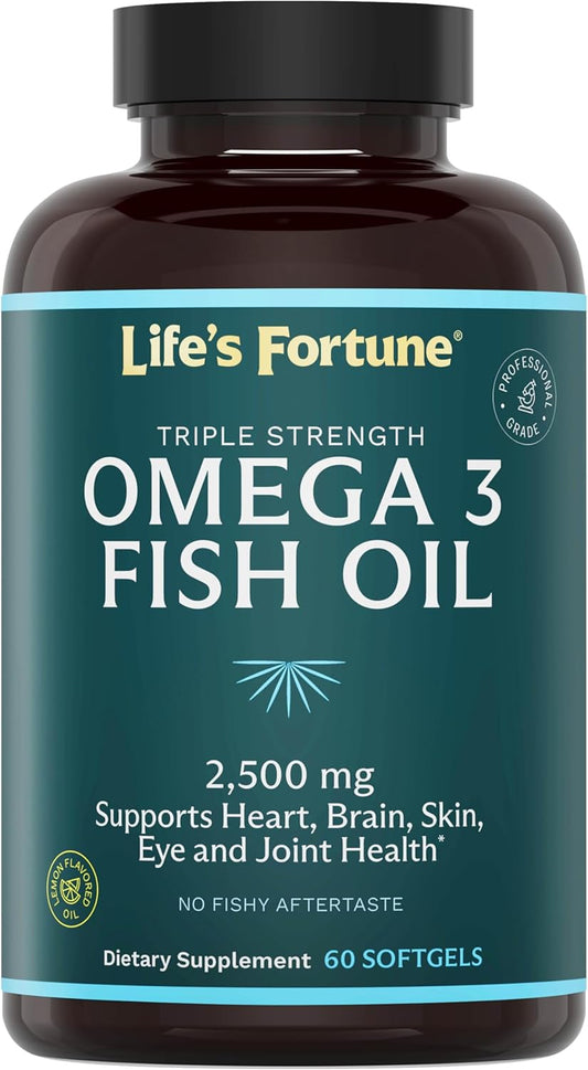 Life's Fortune Fish Oil Omega 3 Concentrate Supplement 2500 mg, 120 Softgels, High Potency, EPA & DHA Fatty Acid - Heart, Brain, Skin, Joints - Non GMO