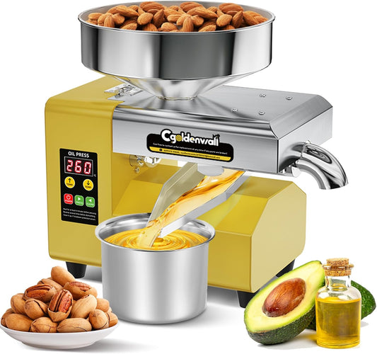 CGOLDENWALL Oil Press Machine, Automatic Oil Making, Electric Oil Extractor for Cold&Hot Pressing, Oil Maker with Intelligent Temperature Controller(32-572°F),Seeds Nuts Oil Expeller,CE(110V, US Plug)