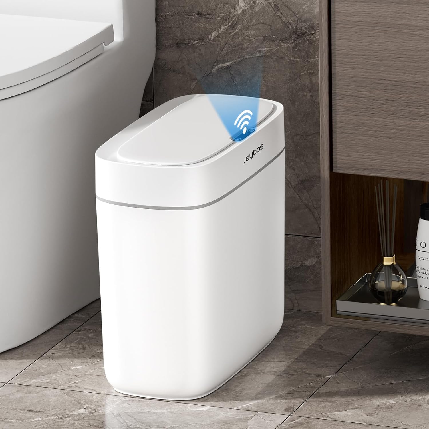 MOPALL Bathroom Trash Can with Lid, 3.5 Gallon Automatic Motion Sensor Garbage Can, Waterproof Touchless Smart Trash Can Small Waste Basket for Kitchen Bedroom Office