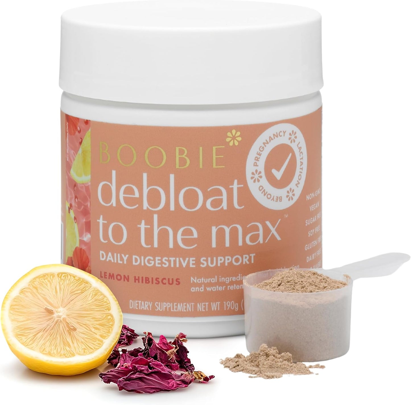 Boobie Debloat to the Max | Rapid Debloating for Women & Men | L-Glutamine and Marshmallow Root for Gut Health | Lemon Hibiscus Flavor, 40 Servings