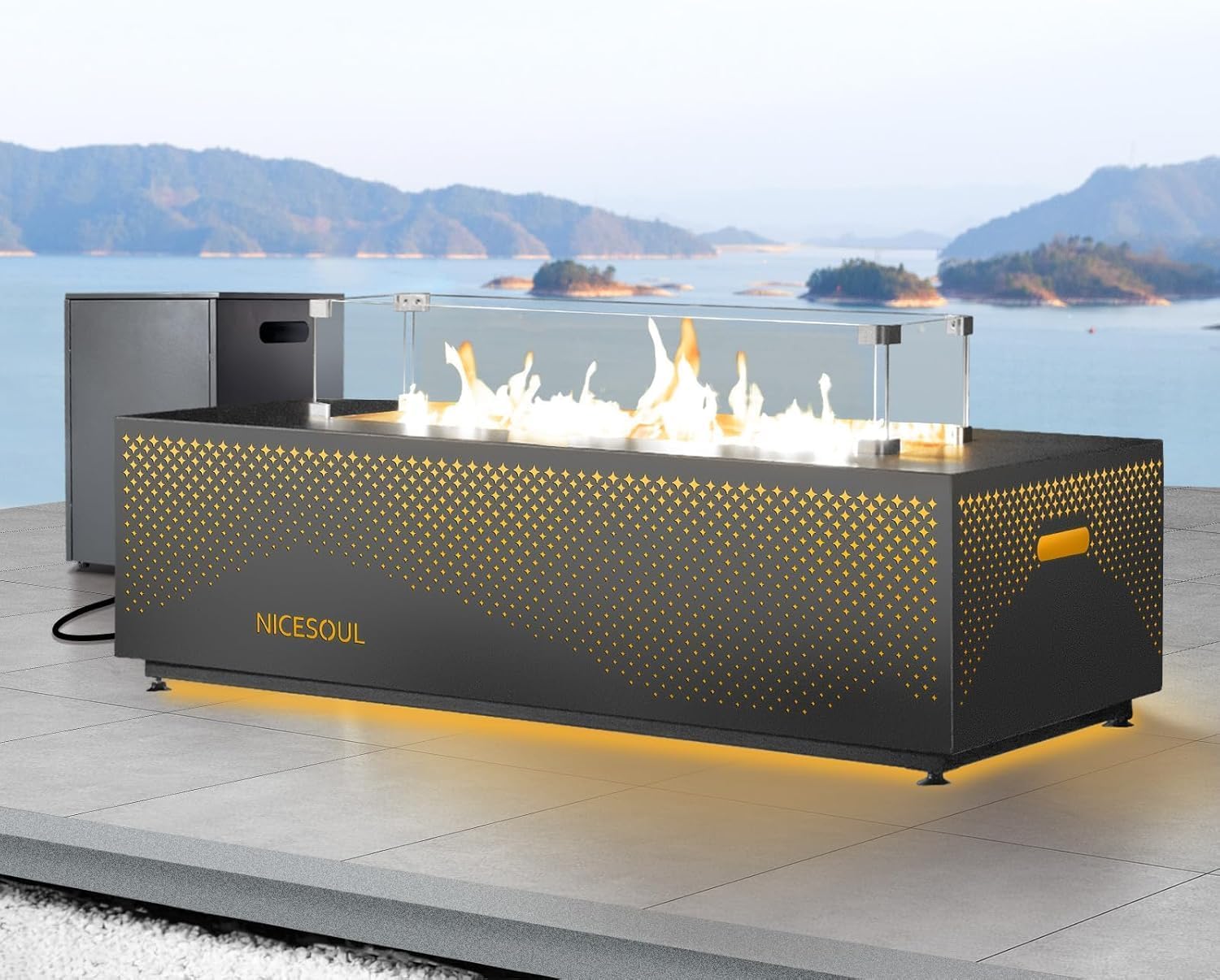 NICESOUL 42'' Propane\/Natural Gas Fire Pit Table, Rectangle Firepits with Tank Table, 50000 BTU Modern Outdoor Fireplace with LED Lights for Outside Patio Backyard Deck Porch, CSA Certified, Dark Gray