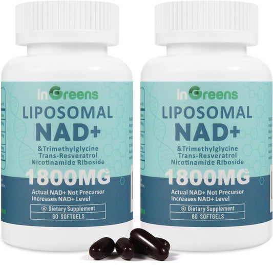 inGreens Liposomal NAD+ Supplement 1800 mg with Nicotinamide Riboside, Trans Resveratrol, Trimethylglycine，Replaces NMN, Boost NAD+, Aging Defense，Cellular Energy, 120 Softgels