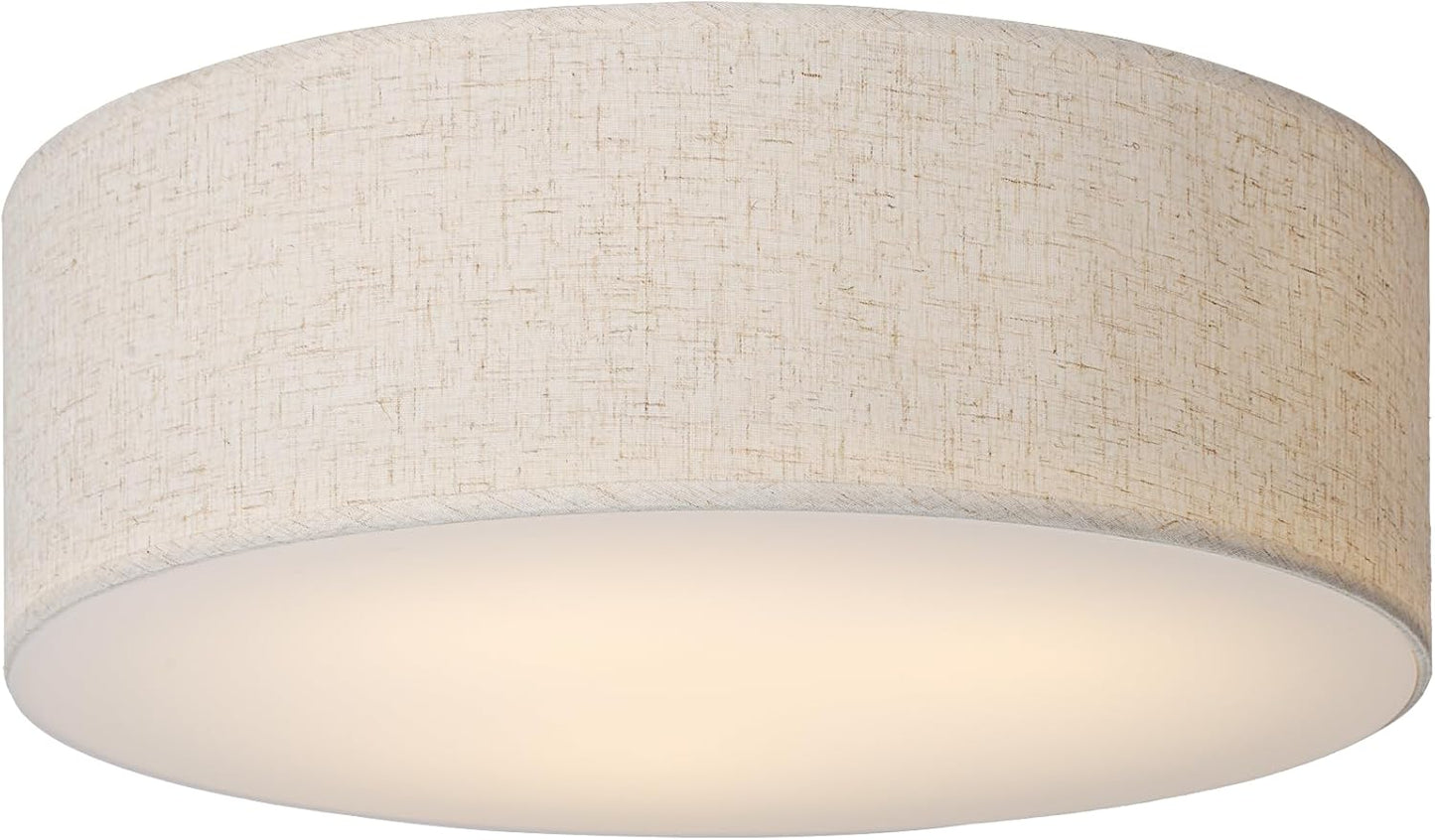 CALOKES 18-Inch Large Flush Mount Ceiling Light Fixture with Fabric Shade, Modern Drum Closed to Ceiling Lighting for Living Dining Room, Bedroom, Kitchen, Foyer - Farmhouse 3-Light Lamp & Chandelier