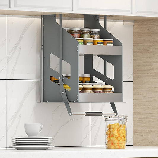 YUDNLIB 2-Tier Pull Down Cabinet Shelf Organizer, Heavy Duty Pull Down Spice Rack for Upper Kitchen Cabinets, Adjustable Drop Down Kitchen Cabinet Organizer, Wall Mounted Storage Rack 13.9*11*26in