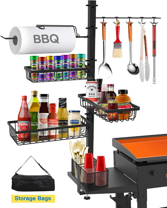 Griddle Caddy Organizer for Blackstone Griddle Accessories, BBQ Grill Picnic Utensil Condiment Caddy with Paper Towel Holder, Outdoor Kitchen Accessories for Camper