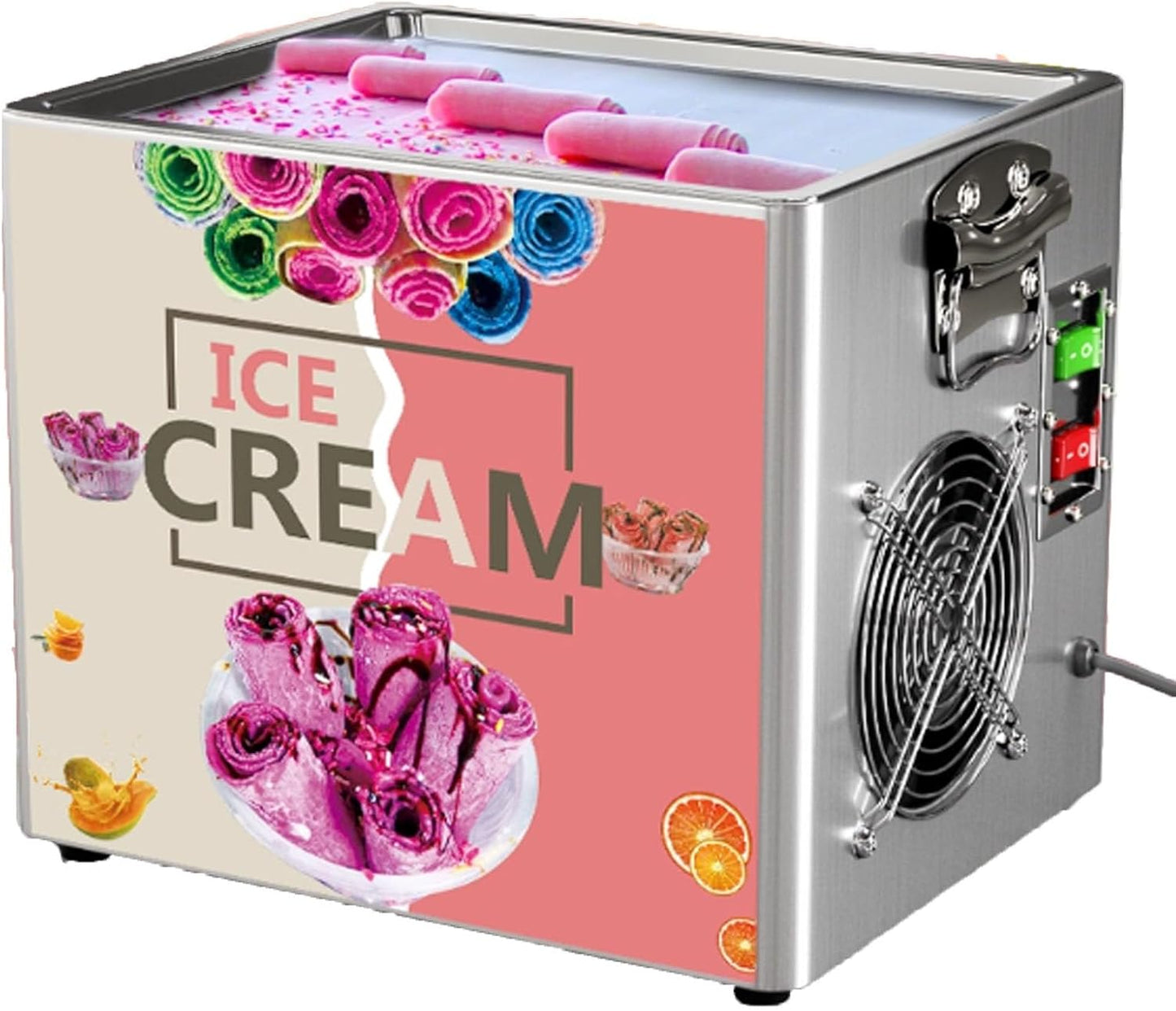 Commercial Square Pan Fried Ice Cream Machine, Fried Yogurt Machine, Rolled Ice Cream Machine,330w Ice Cream Roll Machine, Suitable for Dessert Shops