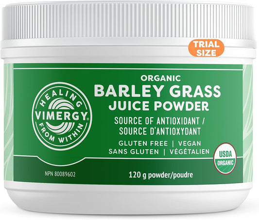 Vimergy Barley Grass Juice Powder Dietary Supplement - 0.8g per Serving (150 Servings) \u2013 Clean Superfood Formula \u2013 Promotes Cardiovascular Health* \u2013 Organic, Vegan & Gluten-Free \u2013 Travel Size 120g