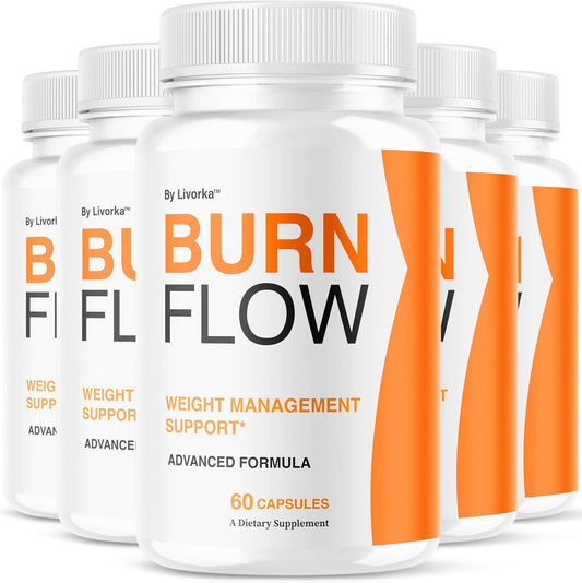 (5 Pack) BurnFlow Capsules - Official BurnFlow Advanced Premium Formula, All Natural BurnFlow Support Capsules for Overall Health & Wellness, BurnFlow Pills Reviews, 300 Capsules for 5 Months
