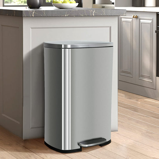 BIQWBIC 50 Liter \/ 13 Gallon Kitchen Trash Can, Stainless Steel with Lid, Foot Pedal and Inner Bucket, Fingerprint-Resistant Soft Close Lid Garbage Can, Odor Proof and Hygienic