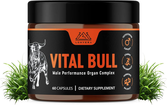 Vital Bull Beef Organ Supplement for Men with Grass Fed Liver, Testicle, Prostate & Bone Marrow – Freeze Dried Beef Organ Capsules for Nutrient Support – 60 Count