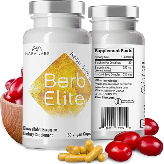 Mara Labs BerbElite | 350mg Berberine HCL & Broccoli Seed Complex for Increase Bioavailability | 60 Vegan Capsules