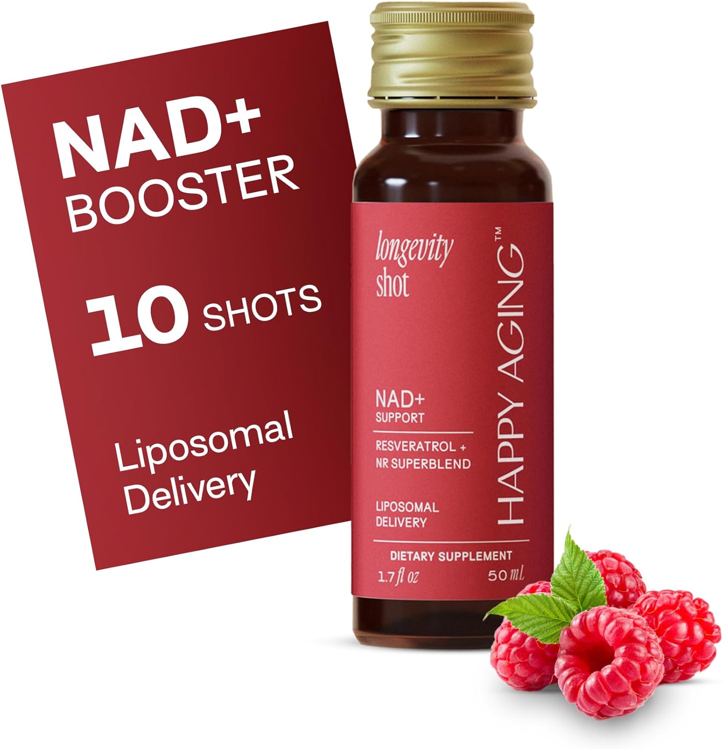 Happy Aging Liquid NAD+ | NMN Alternative | 10x More Absorption | Liposomal Nicotinamide Riboside and Resveratrol with Antioxidants | Twice-a-Week | Firm Skin & Brain Health| 10 Shots