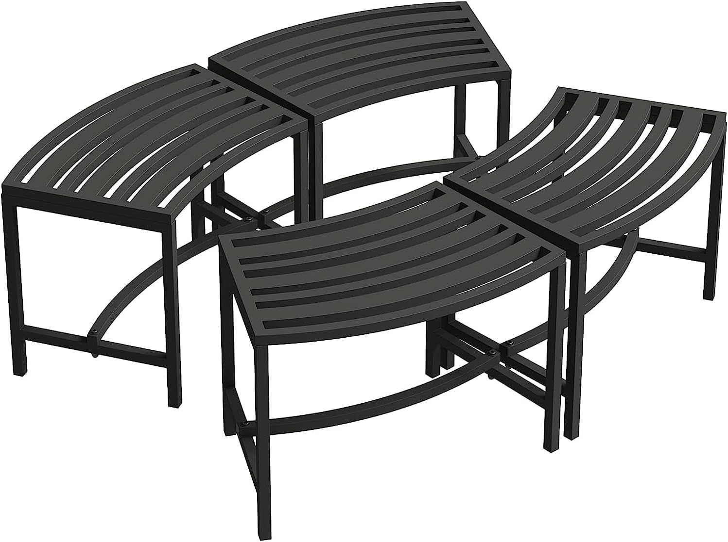 Heavy Duty Curved Fire Pit Bench Set of 4, Metal Outside Seating, Outdoor Steel Backless Benches for Garden, Patio, Porch, Backyard, Plant Stand
