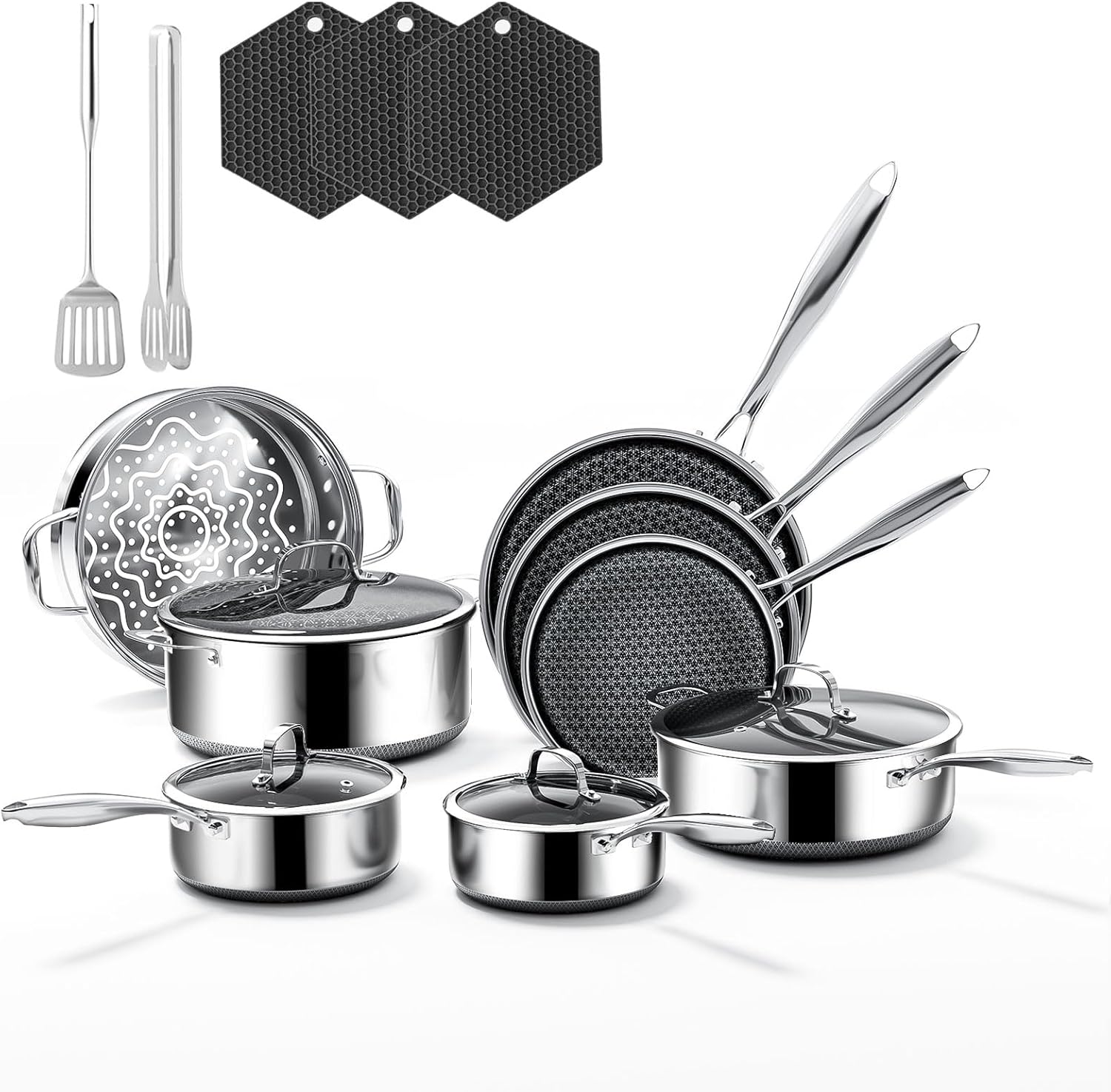 17-Piece 5 Ply Stainless Steel Cookware Set with Lids, Pots and Pans Set Non Stick, Non-Toxic, for Induction, Oven, Dishwasher Safe, RV Essentials, Kitchen Appliances