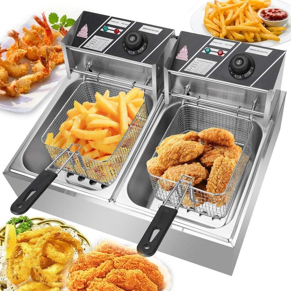 Kitchen Stainless steel Electric Double Tank Deep Fryer 6+ 6 Liters with 2 year warranty