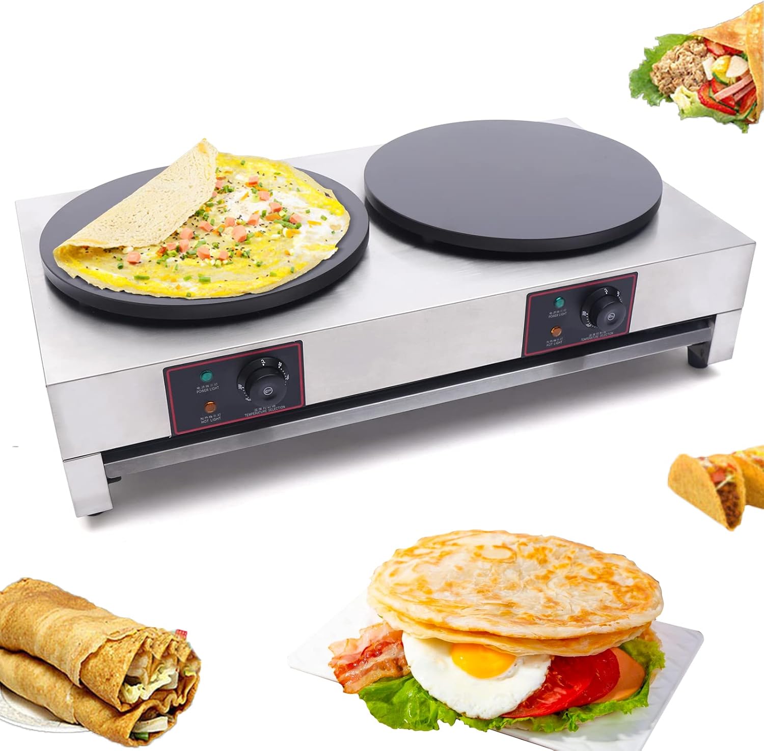 33'' Commercial Electric 3400W Crepe Maker Machine Adjustable Temperature Stainless Steel Pancake Machine Home Baker Machine Countertop Griddle Non-stick Crepe Maker