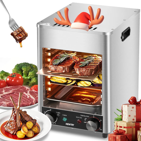 NEWTRY 1700W Electric Steak Broiler Indoor Steak Grill Automatic Steak Smoker Broiler Gas-Free Time Temperature Adjustable for Beef Chicken Vegetables 110V US