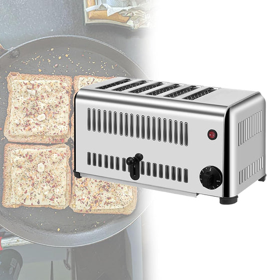 6 Slot Commercial Toaster, 6 Slice Wide Slot Stainless Steel Toaster,with 5 Shade Settings and Removable Crumb Tray, for Restaurant and Home Kitchen(2240W)