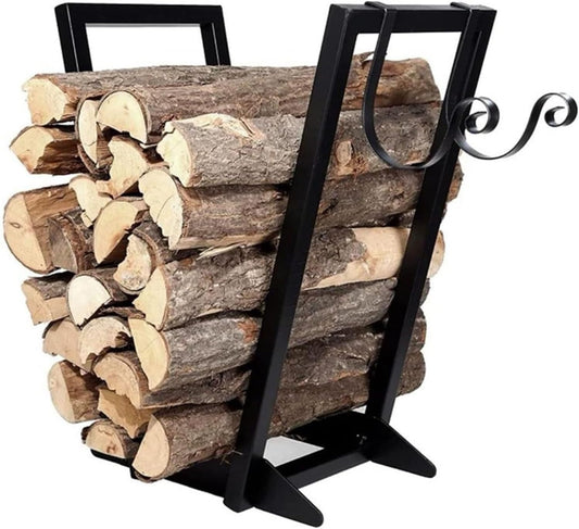 Firewood Rack,Firewood Holder, Log Rack Wood Storage Holder with Hooks Metal Indoor Outdoor Firewood Rack Stand Small