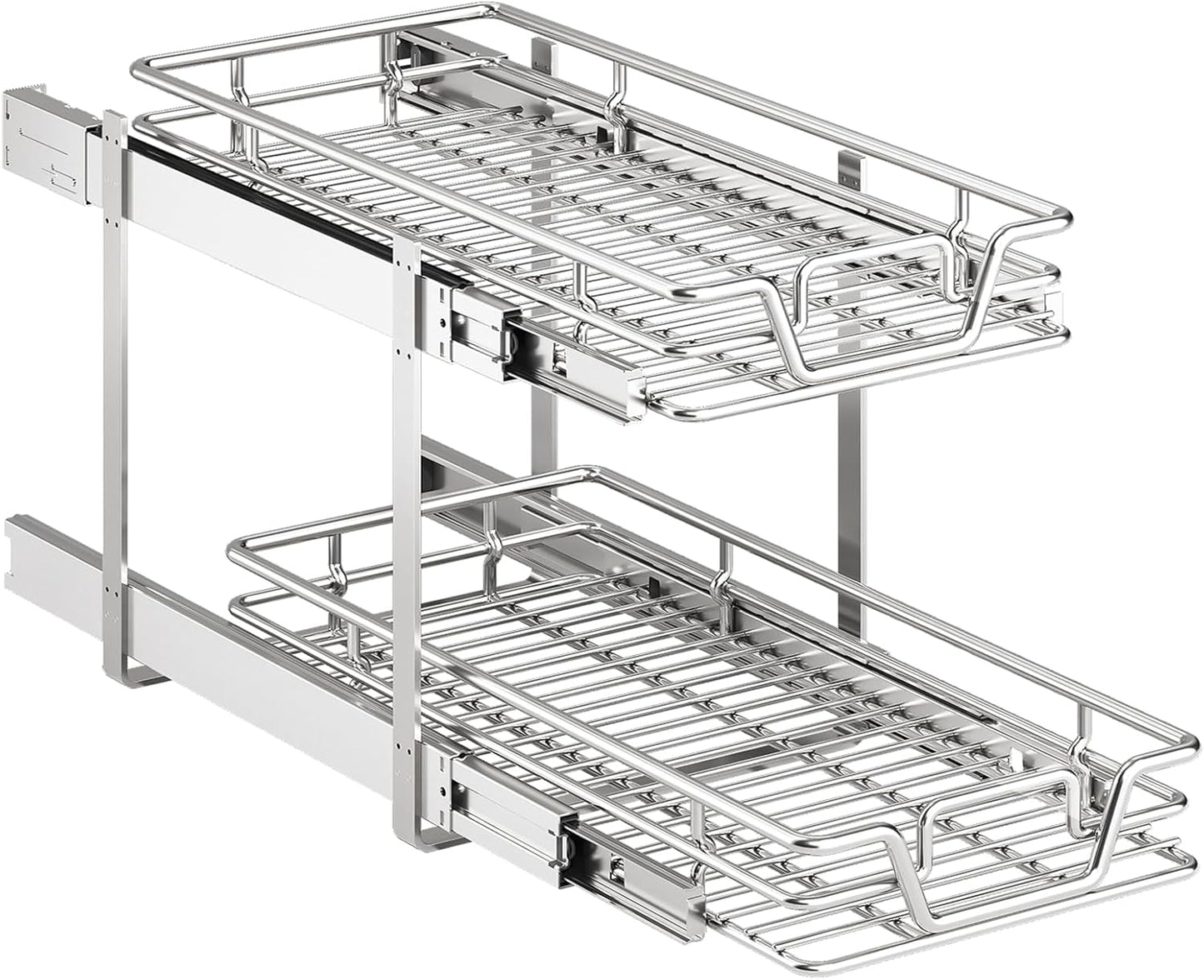QUYUWU 2-Tier Kitchen Cabinet,Pull Out Cabinet Organizer,Shelf and Drawer Organizer Slide Out Pantry Storaqe Basket in Multiple Sizes (12" W x18 D)