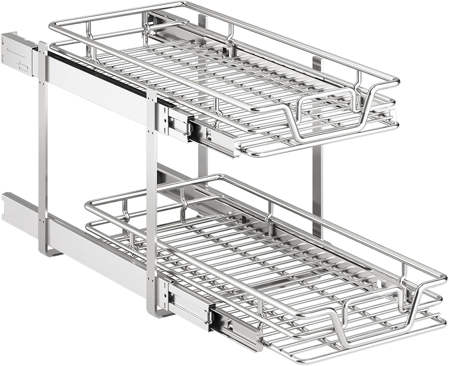 QUYUWU 2-Tier Kitchen Cabinet,Pull Out Cabinet Organizer,Shelf and Drawer Organizer Slide Out Pantry Storaqe Basket in Multiple Sizes (12" W x18 D)