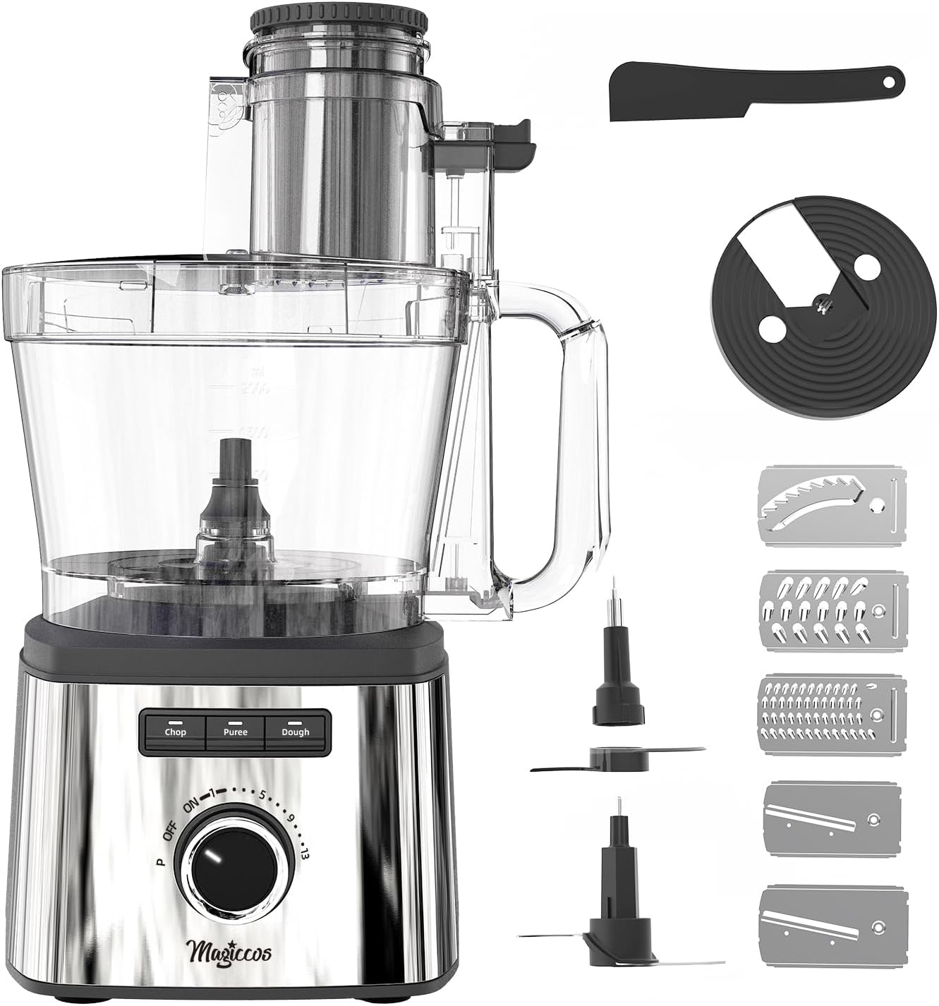 14-Cup Lemon Slicer Food-Processor - Large Feed Chute, 13 Speeds & Pulse, 3 Programs，Cheese Shredding, Cutting Fries, Meat Chopping, Shredding and Slicing, Mixing and Doughing, for Home Use
