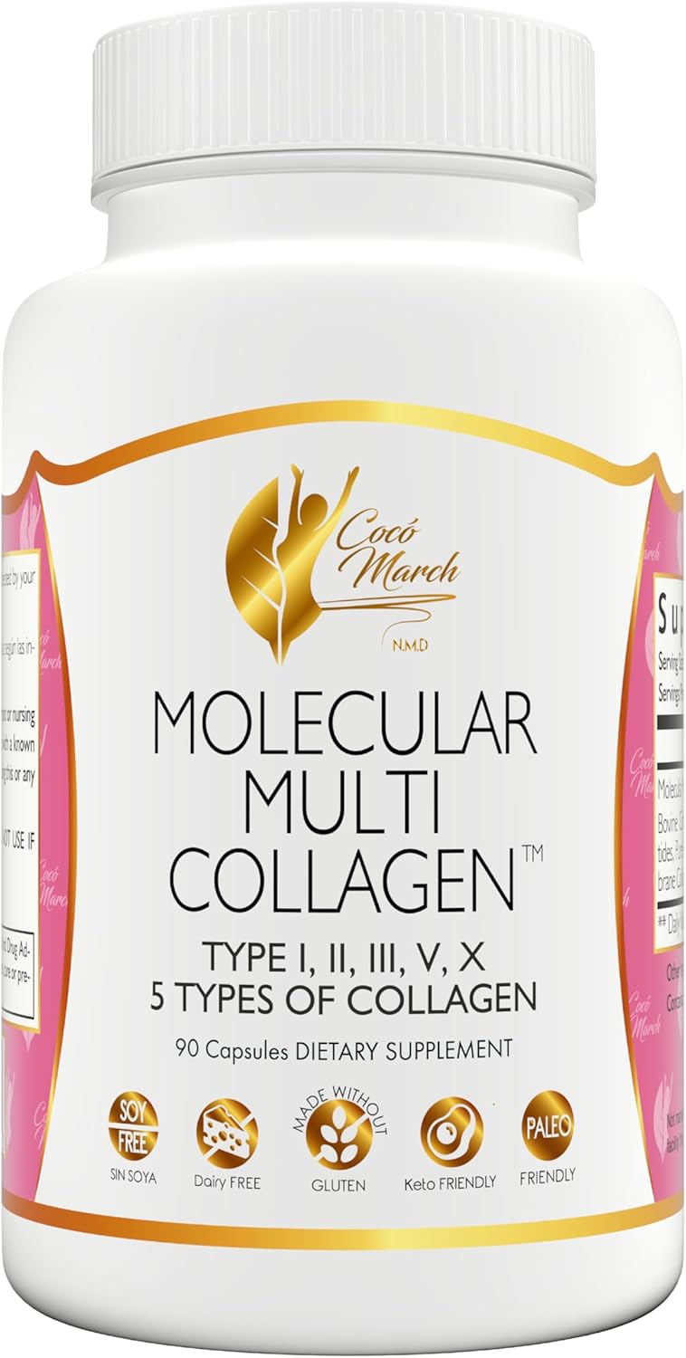 Cocó March N.M.D Molecular Multi-Collagen - Low Molecular Weight Collagen Types I, II, III, V, X Joints, Skin, Nails, Hair, Gluten Free, Soy Free, Dairy Free, Keto Friendly, 90 Capsules (Pack of 1)