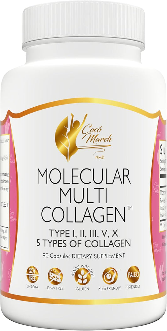 Cocó March N.M.D Molecular Multi-Collagen - Low Molecular Weight Collagen Types I, II, III, V, X Joints, Skin, Nails, Hair, Gluten Free, Soy Free, Dairy Free, Keto Friendly, 90 Capsules (Pack of 1)