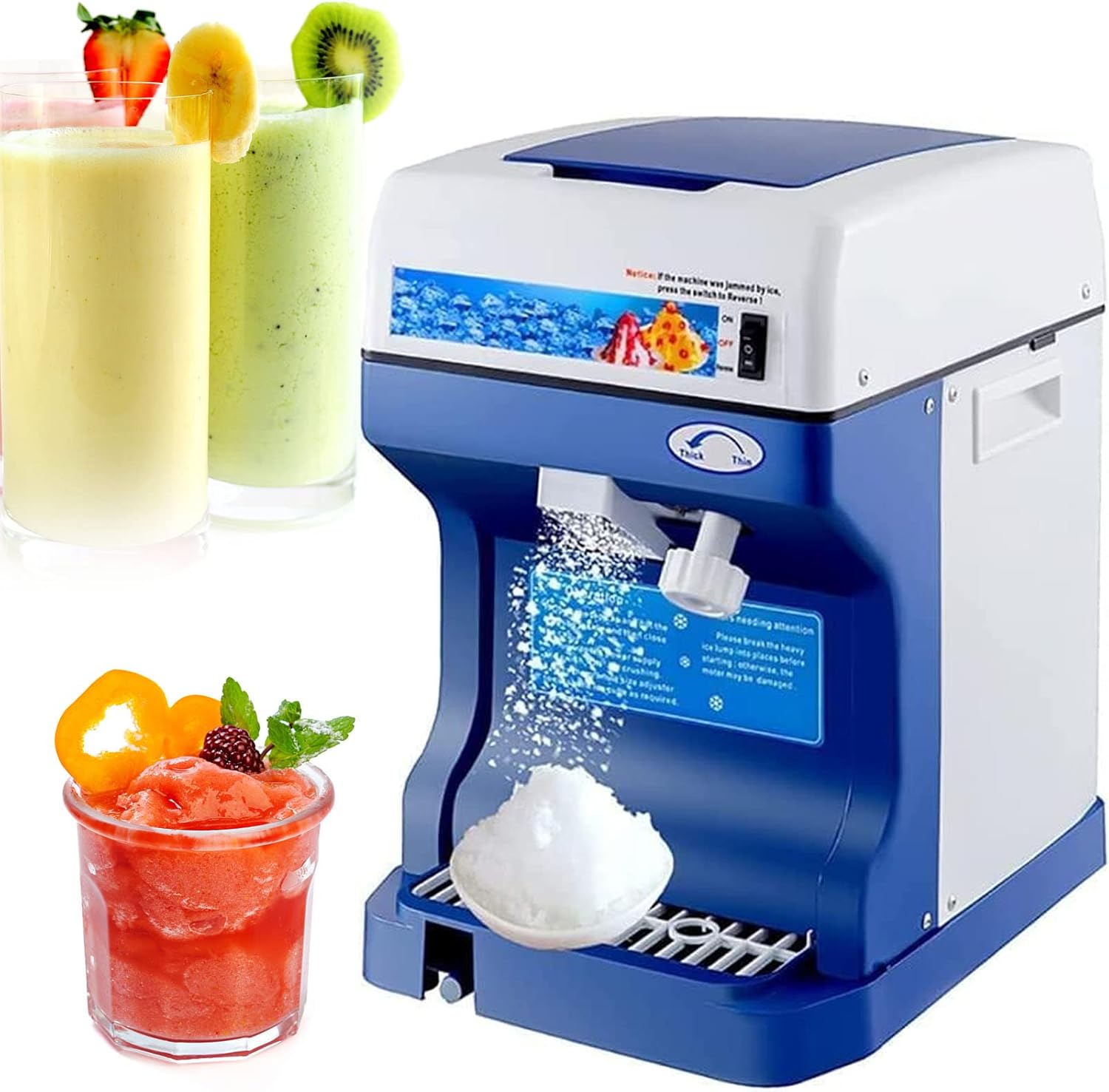 220V Commercial Electric Ice Crusher, 250W Snow Cone Ice Shaver with 120KG/H 9L 320RPM Ice Size Adjustable, Dessert Maker for Home Restaurant