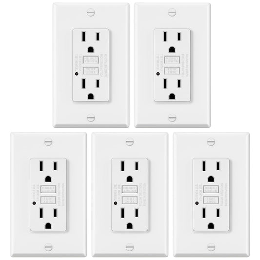 ELECTECK 5 Pack GFCI Outlets 15 Amp, Non-Tamper Resistant, Decor GFI Receptacles with LED Indicator, Ground Fault Circuit Interrupter, Wallplate Included, ETL Listed, White
