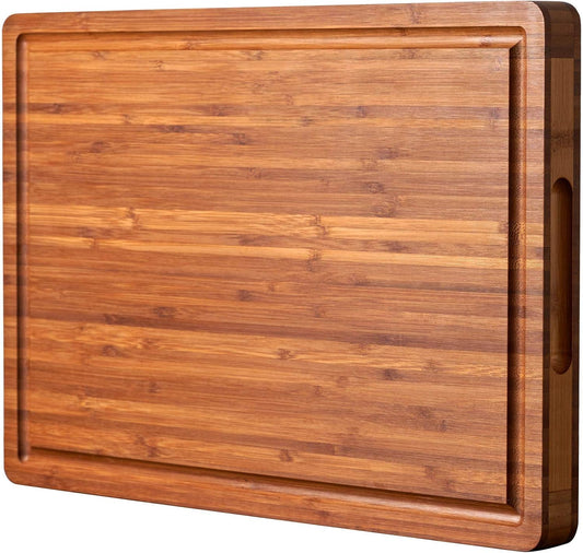 XL Cutting Board for Kitchen, 20x15" Extra Large, 1" Thick Bamboo Wood Butcher Chopping Block, Cheese Board, Durable Reversible with Juice Grooves and Handles